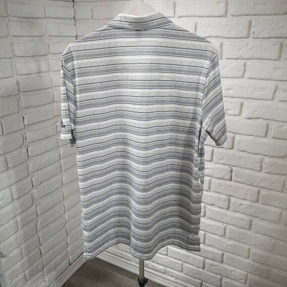 Adidas Primegreen Men's Size Large Navy Grey & White Striped Polo / Golf Shirt - Picture 2 of 9